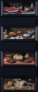 食べ物と果物の4つの静物 作： Jan van Kessel the Elder